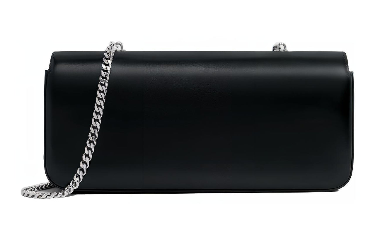 CELINE Triomphe Arc De Triomphe Cow Leather Chain Bag, Shoulder Bag, Handbag Regular Women's Black Silver
