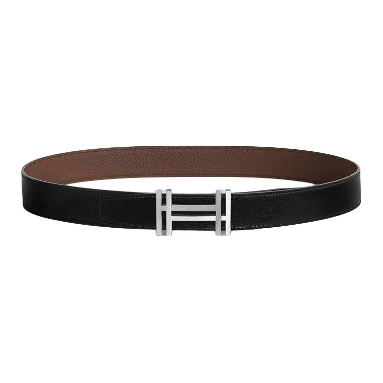 HERMES Calfskin Leather Belts Men's Dark Chocolate Width 3.2cm