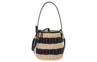 MIU MIU Wicker Straw With Cow Leather Bucket Bag Handbag Shoulder Bag Crossbody Bag Women's Beige & Black