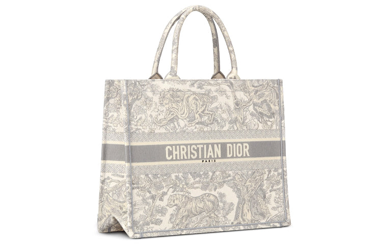 DIOR BookTote Embroidery Tote Bag, Shopping Bag, Handbag Tubas Women's Gray