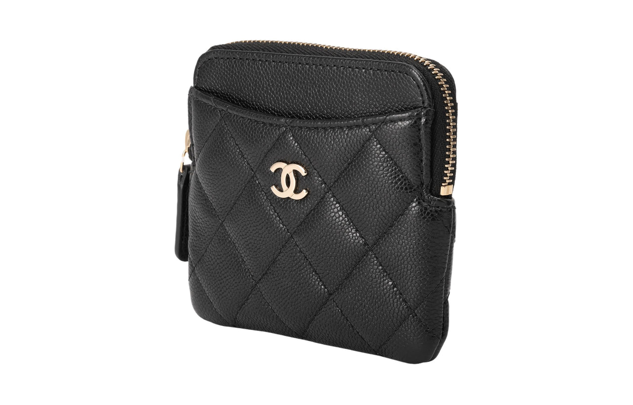 CHANEL Grained Cow Leather Clutches Card Holder Wallet Women's Black