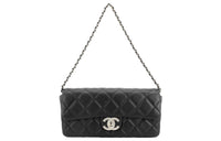 CHANEL Sheepskin Evening Party Bag Cell Phone Pouch One Shoulder Crossbody Clutch Women's Black