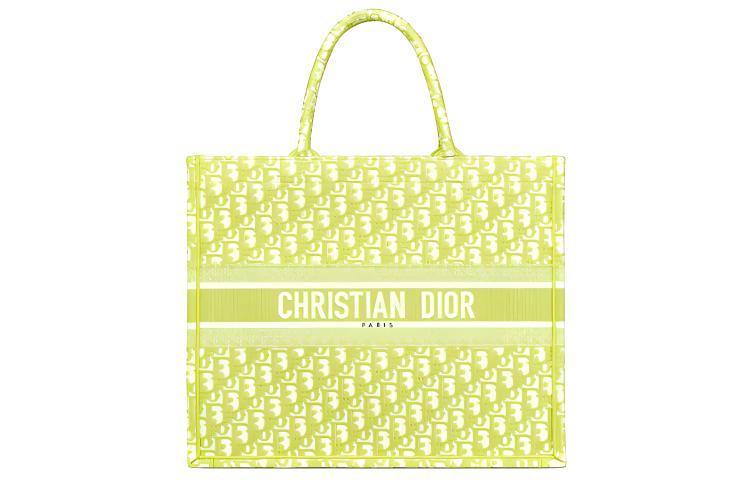 DIOR BookTote Polyester Tote Bag Shopping Bag Handbag Women's Yellow Green