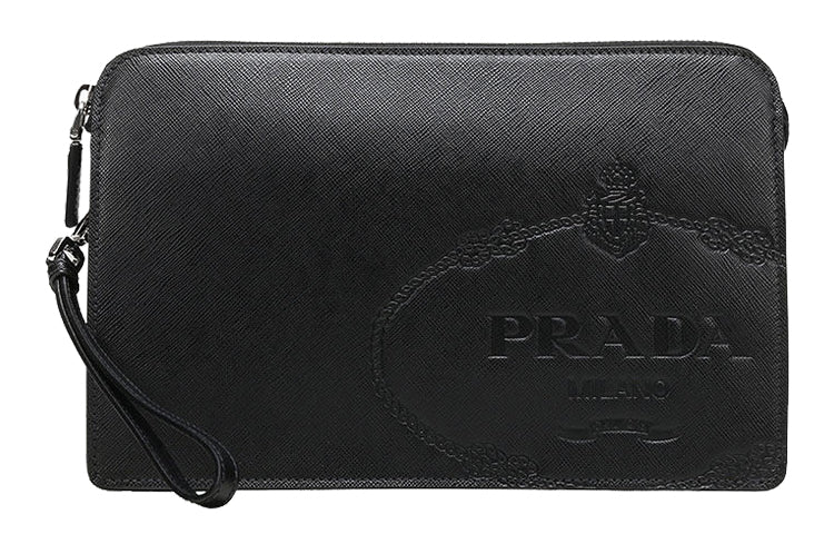 PRADA Cow Leather Clutch Men's Black