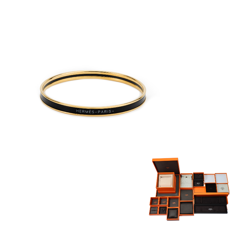 HERMES Enamel Bangles Unisex Black