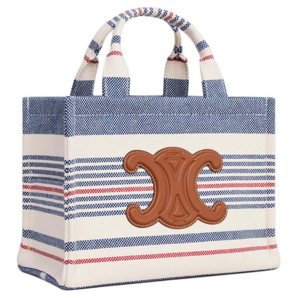 CELINE Cabas Thais Textile Shoulder Bag Crossbody Bag Handbag Small Size Women's White & Blue