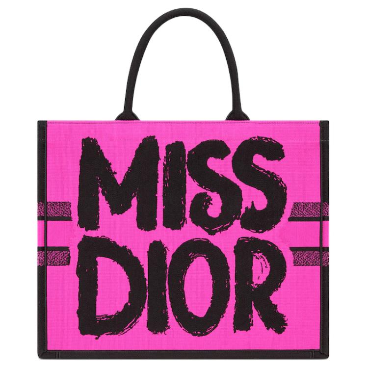 DIOR BookTote Embroidery Tote Bag, Shopping Bag, Handbag Large Size Women's Fuchsia & Purple