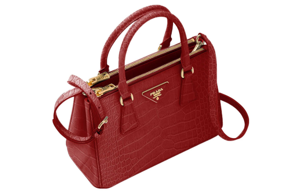 PRADA Galleria Killer Bag Crocodile Leather Shoulder Bag Crossbody Bag Handbag Small Size Women's Red