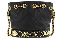 CHANEL Calfskin Bucket Bags Shoulder Bag Crossbody Bag Small Size Women's Black