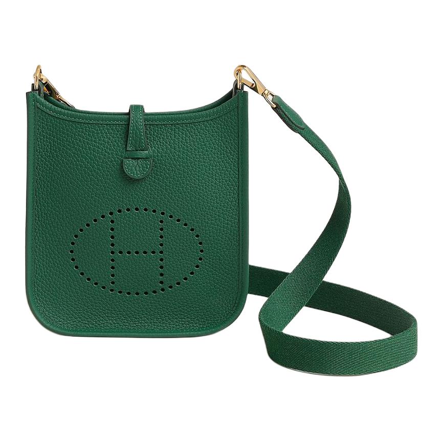 HERMES Evelyne Clemence Leather Ivorie Shoulder Bag Crossbody Bag Mini Women's Medium Green