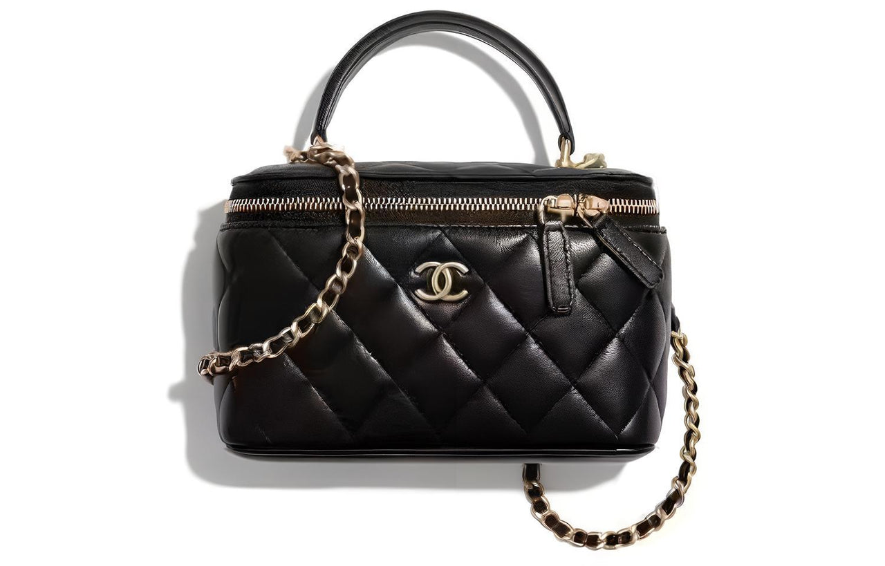 CHANEL Sheepskin Toiletry Bag, Box Bag, Handbag, Shoulder Bag, Crossbody Bag, Mirror Not Included Regular Women's Black