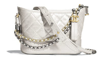 CHANEL Gabrielle Lambskin Patch Calfskin Handbag Shoulder Bag Crossbody Bag Small Size Women's Gray White