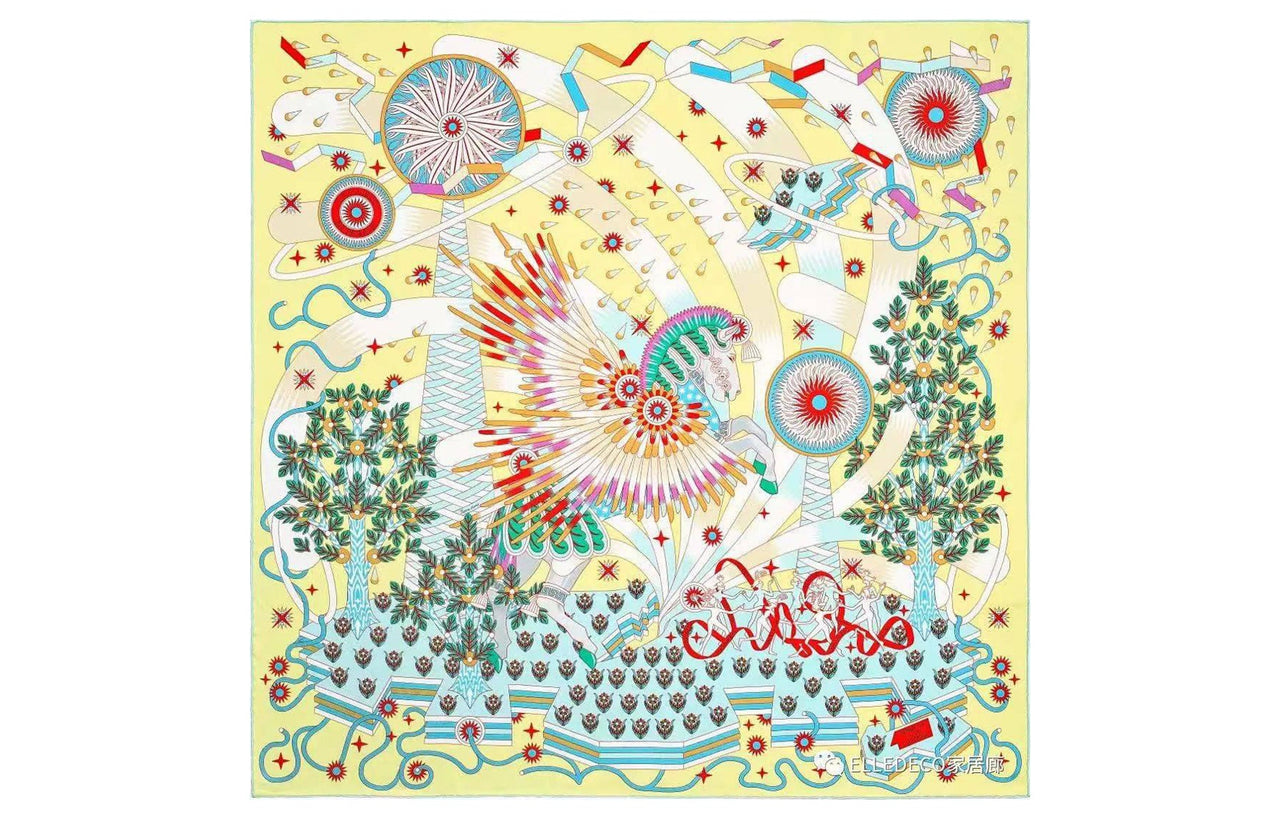 HERMES Silk Scarves Unisex Light Yellow
