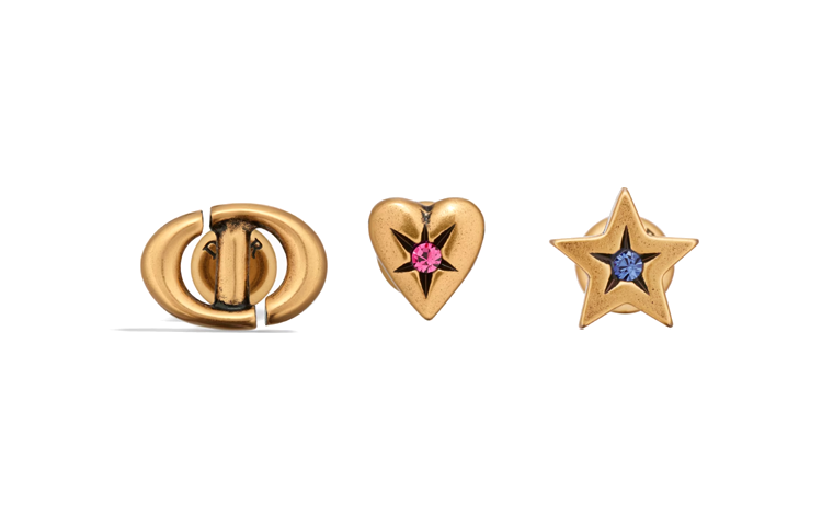 DIOR Metal Crystal Stud Earrings Women's Gold