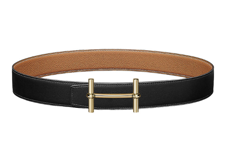HERMES Chaine D'Ancre To Go Calfskin Double-Sided Belt Unisex Black/Gold Width: 3.8cm