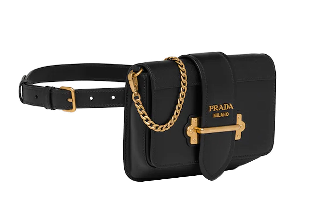 PRADA Calfskin Fanny Pack Women's Black