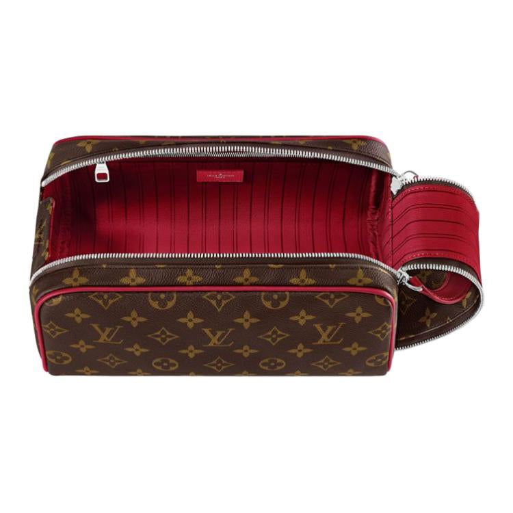 LOUIS VUITTON Dopp Kit Leather Toiletry Bag Regular Men's Red & Brown