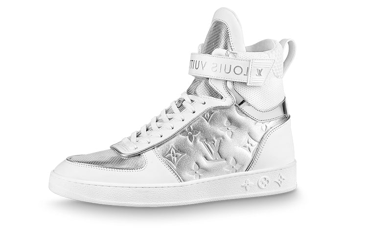 LOUIS VUITTON Boombo High Top Stylish Skateboarding Shoes Women's Silver White
