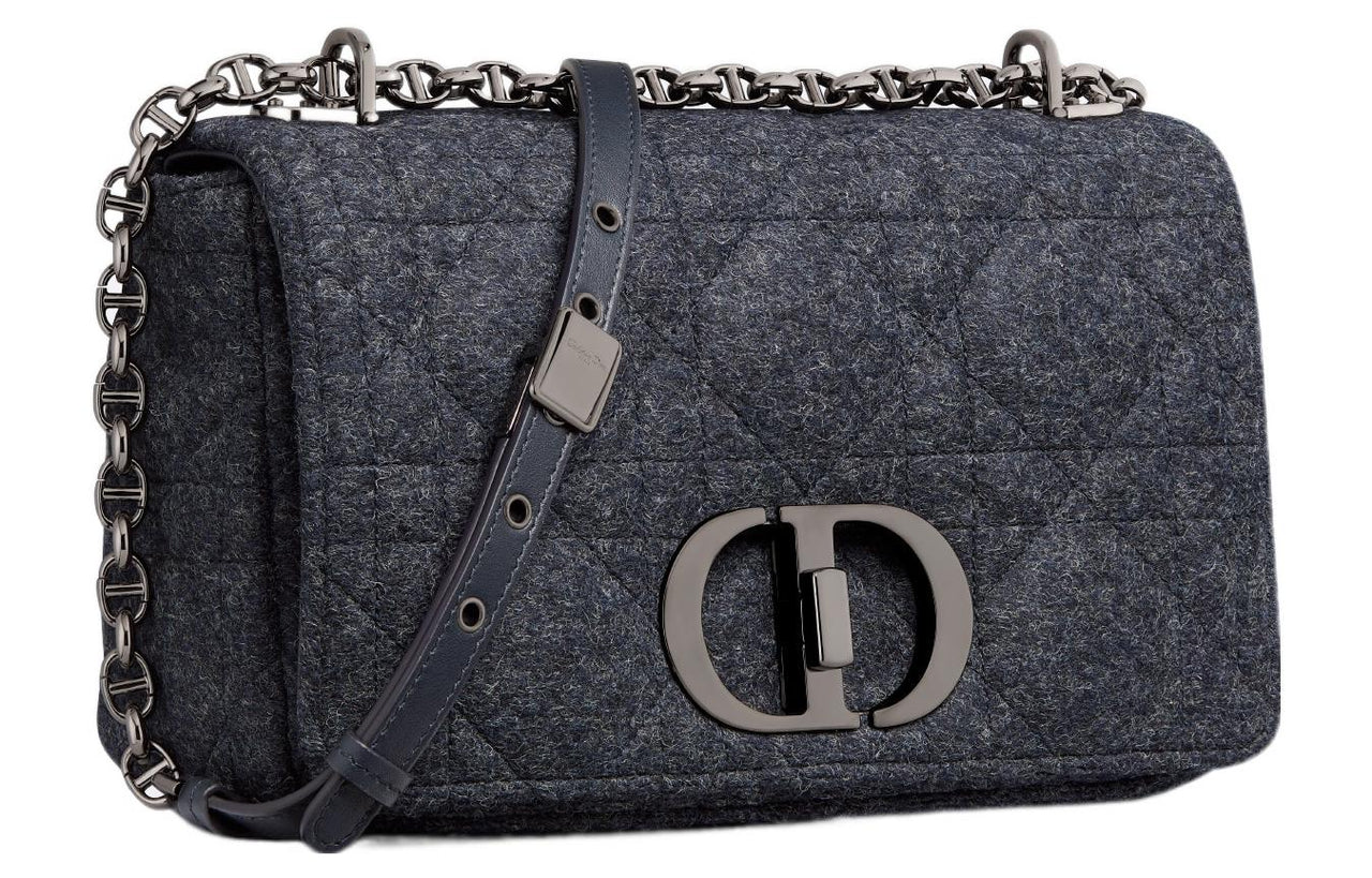 DIOR Caro Felt Handheld Shoulder Bag Crossbody Bag Medium Size Women's Marine Blue
