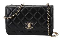 CHANEL Trendy Cc Sheepskin Small Square Bag Zipper Closure Shoulder Bag Crossbody Bag Regular Women's Black