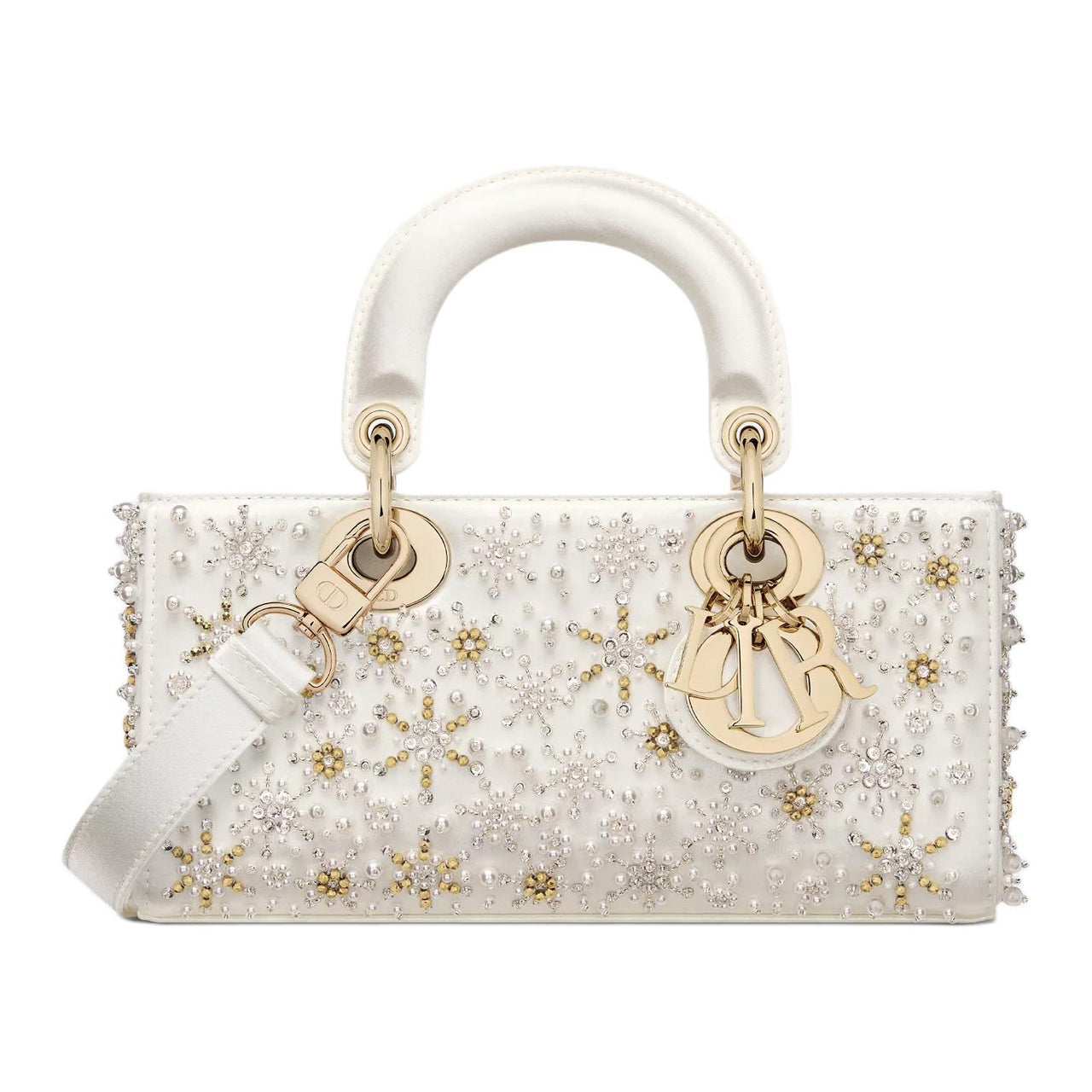 DIOR Lady D-JOY Silk Glass Calfskin Satin Shoulder Bag Crossbody Bag Handbag Small Size Women's Latte