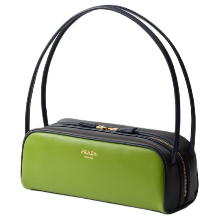 PRADA Calfskin Handbag, Shoulder Bag Regular Women's Fern Green & Ebony & Baltic Blue