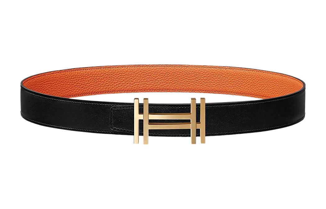 HERMES Leather Belts Women's Black/Orange