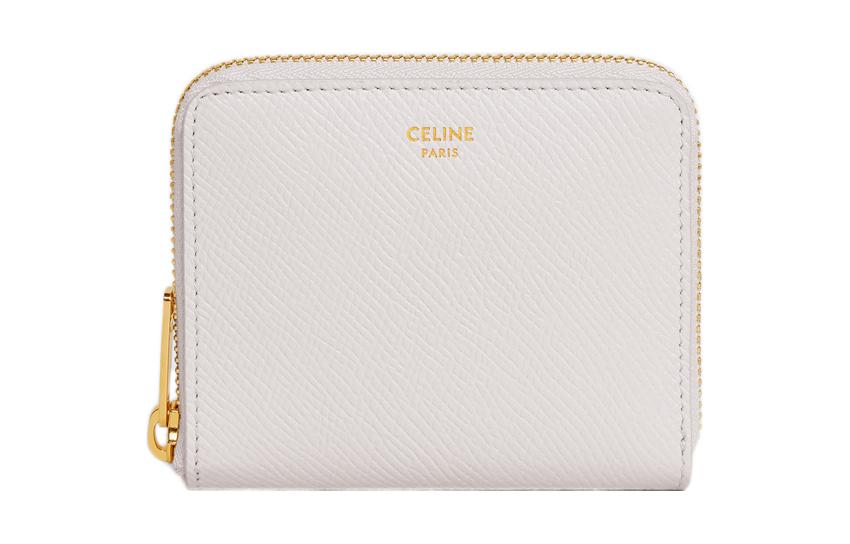 CELINE Grained Calfskin Wallet Small Size Women's White