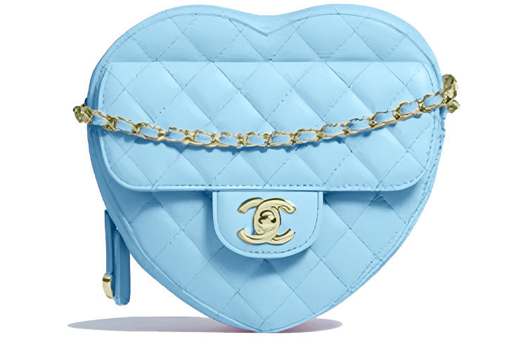 CHANEL Lambskin Heart-Shaped Bag Peach Heart Bag Shoulder Bag Crossbody Bag Large Size Women's Blue