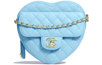 CHANEL Lambskin Heart-Shaped Bag Peach Heart Bag Shoulder Bag Crossbody Bag Large Size Women's Blue