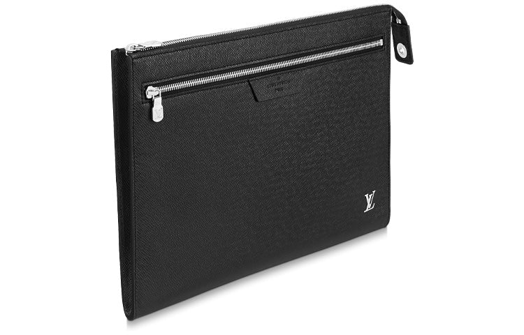 LOUIS VUITTON Pochette 24H Taïga Cow Leather Clutch Men's Black