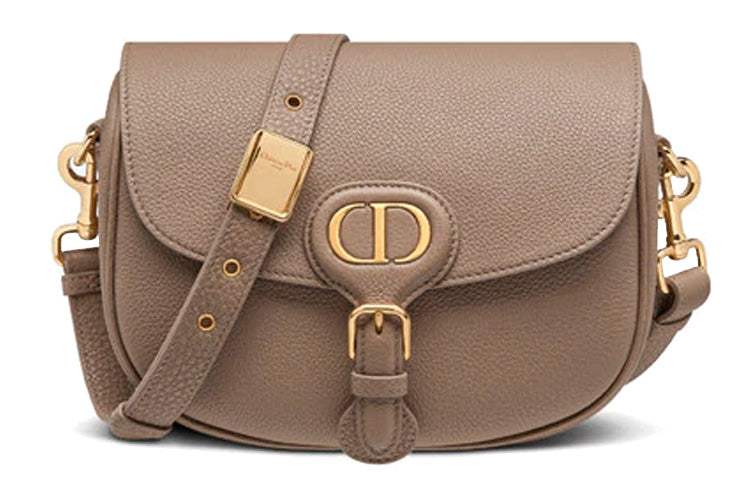 DIOR Bobby Grained Calfskin Shoulder Bag Crossbody Bag Medium Size Women's Warm Taupe Gray