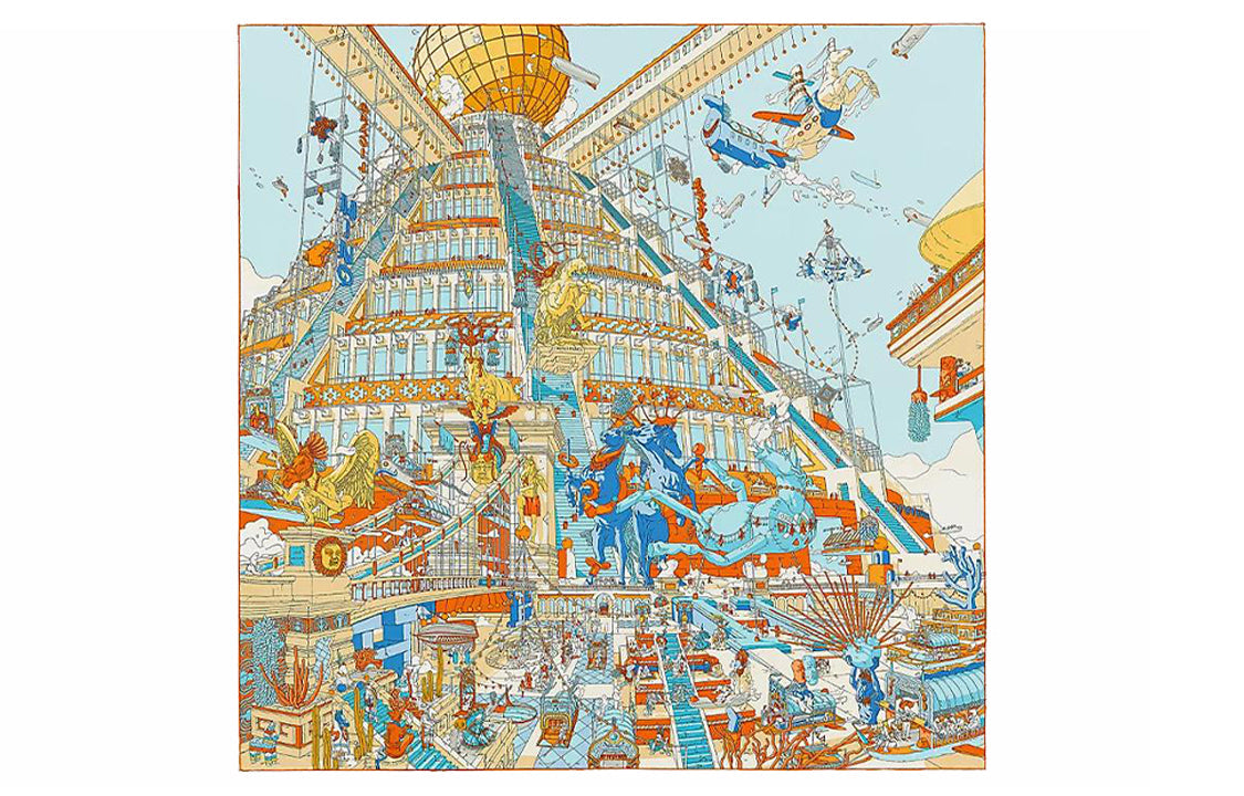 HERMES Silk Scarves Women's Orange/Blue