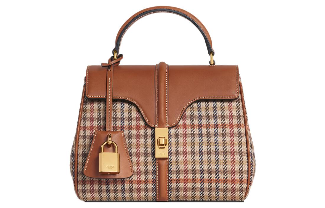 CELINE 16 Plaid And Natural Calfskin Trim Shoulder Bag Crossbody Bag Handbag Mini Women's Multicolor