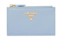PRADA Leather Card Clip Card Holder Women's Light Blue