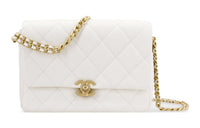 CHANEL Grained Calfskin Mouth Cover Bag Crossbody Bag Regular Women's White