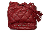 MIU MIU Leather Bucket Bags Crossbody Bag Shoulder Bag Women's Red