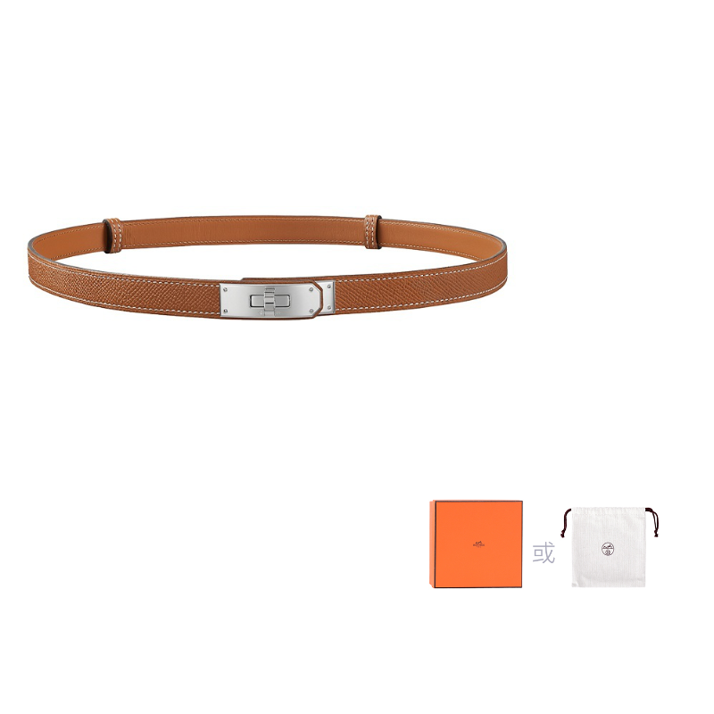 HERMES Calfskin Belt Unisex Brown/Brown Width 1.8cm