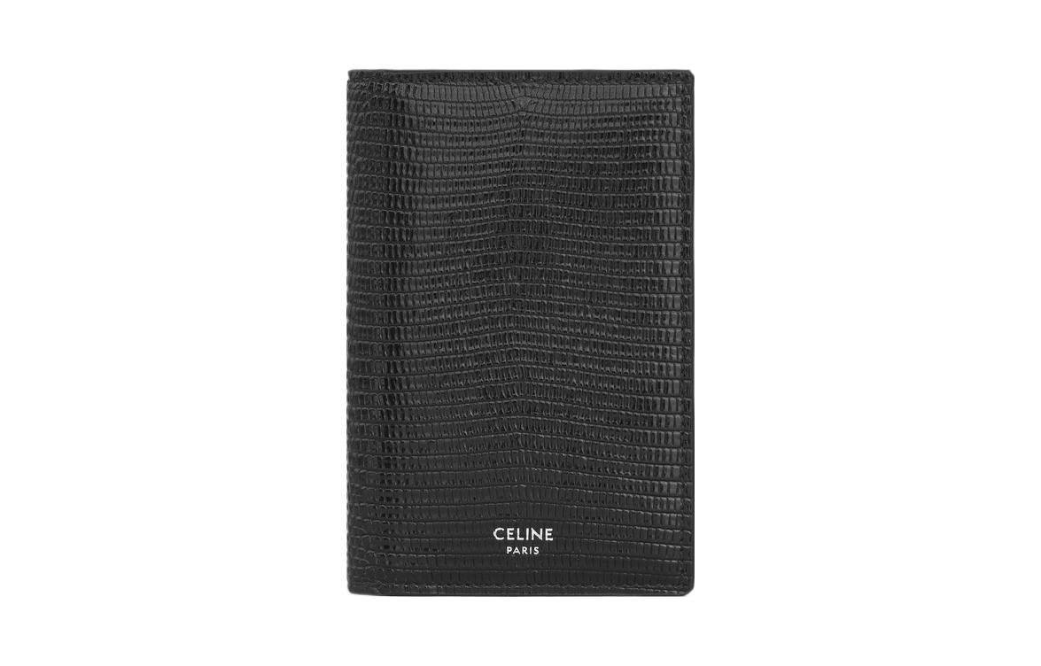 CELINE Lizard Embossed Calfskin Card Holder Regular Men's Black