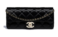 CHANEL 23P SS Satin Evening Party Bag Cell Phone Pouch Crossbody Clutch Women's Black