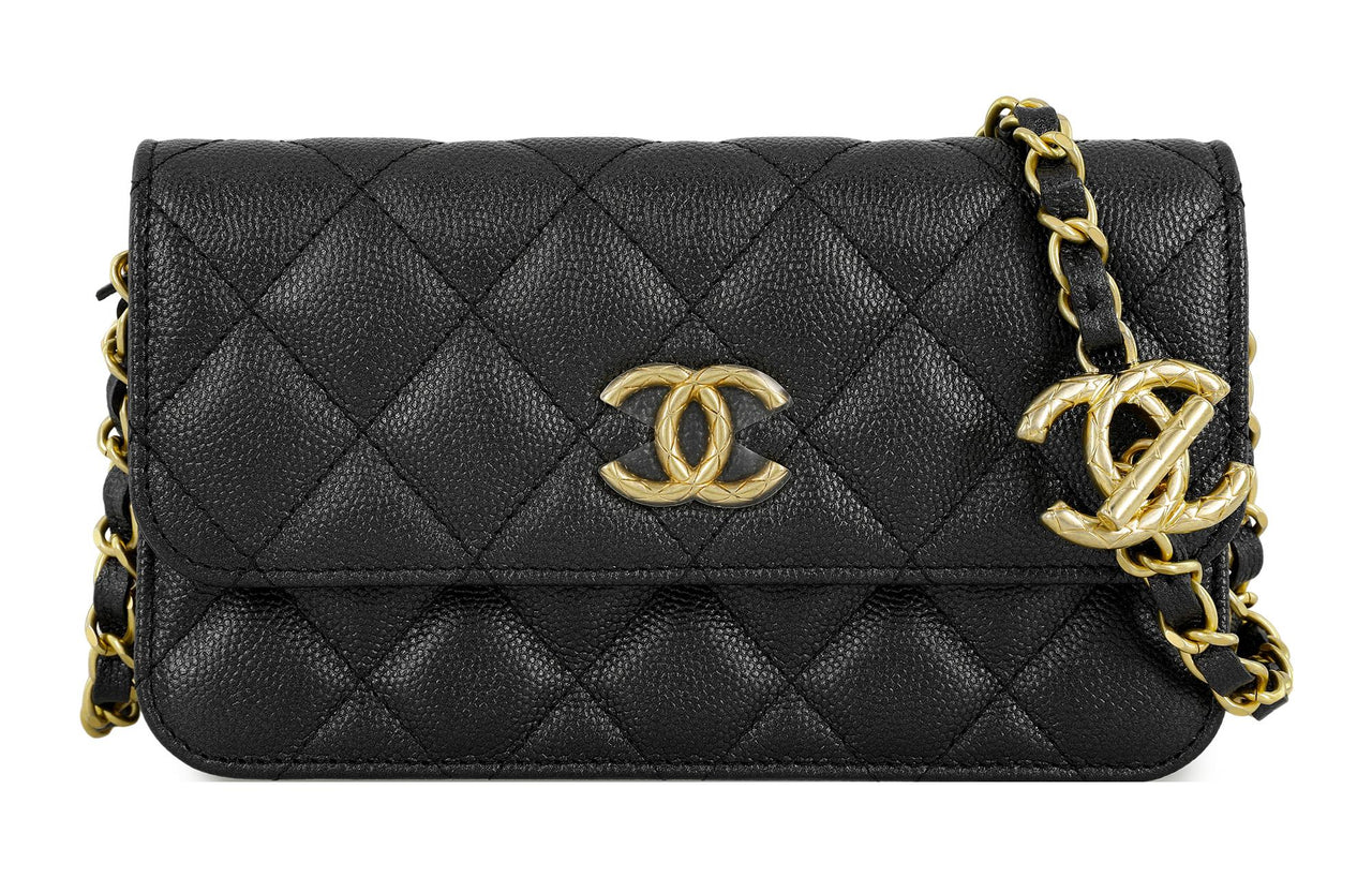 CHANEL Grained Calfskin Shoulder Bag Crossbody Bag Women's Black