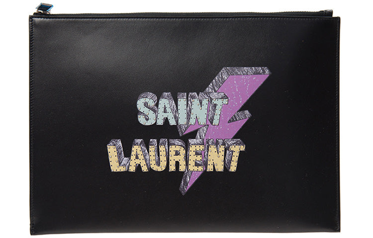 SAINT LAURENT Leather Tablet Bag Clutch Men's Black