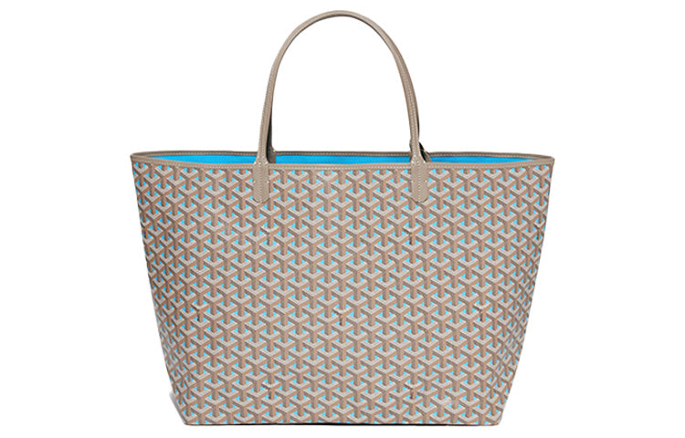 GOYARD Saint Louis Canvas With Leather Combo Tote Bag One Shoulder Handbag Large Size Unisex Elephant Gray/Turquoise