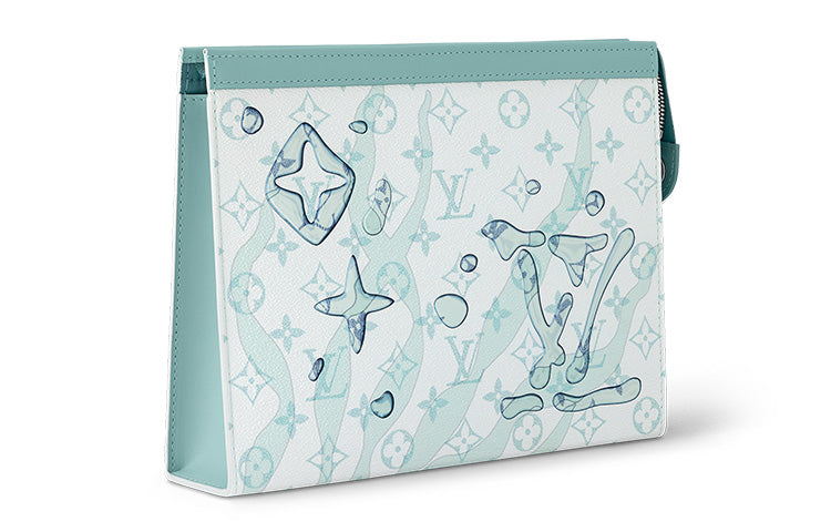 LOUIS VUITTON Pochette Voyage Canvas Cowhide Toiletry Bag Clutch Regular Men's Black & Light Blue