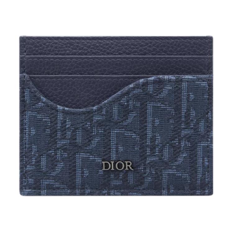DIOR Cow Leather Card Holder Women's Marine Blue