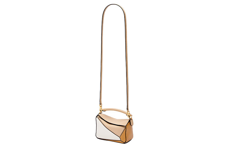LOEWE Puzzle Classic Calfskin Puzzle Bag, Handbag, Shoulder Bag, Crossbody Bag Mini Women's Gray Beige/Soft White