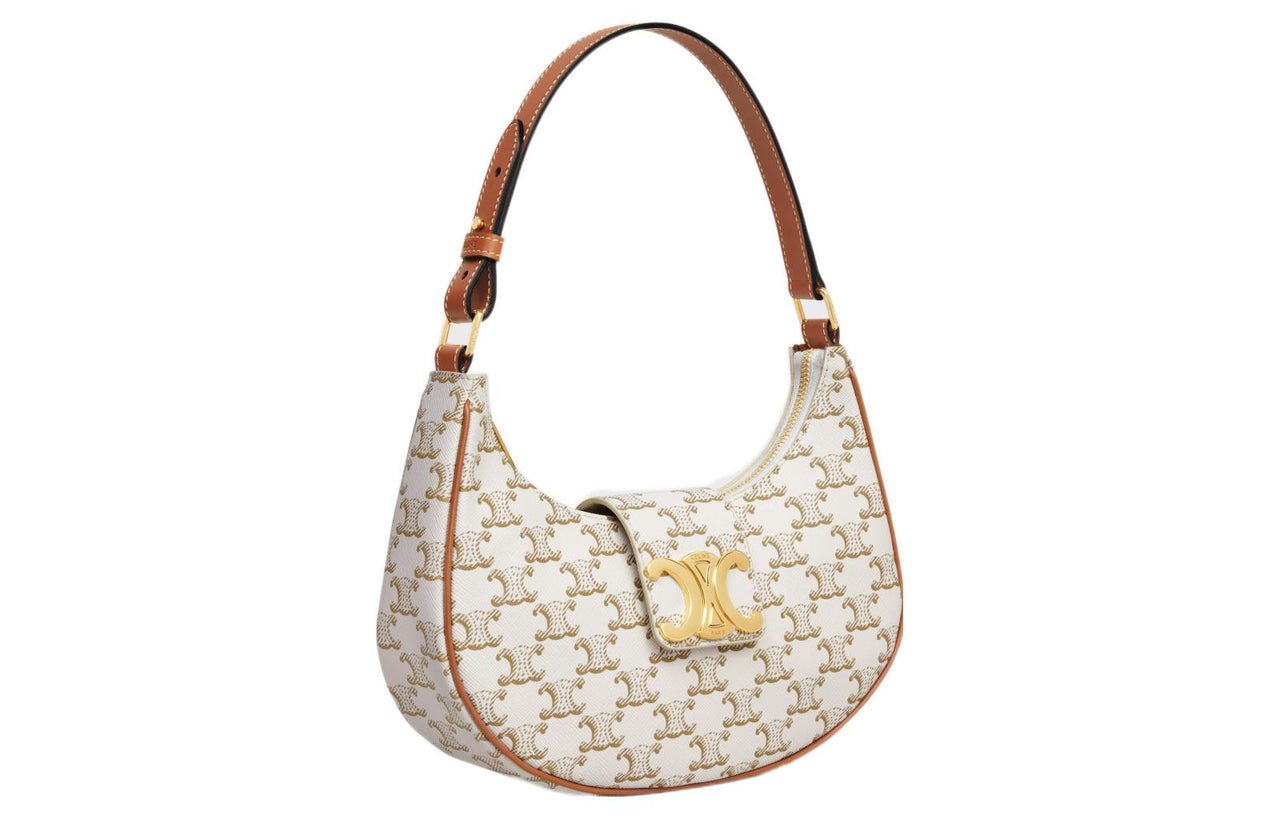 CELINE AVATriomphe Canvas With Calfskin Handbag Shoulder Bag Regular Women's White