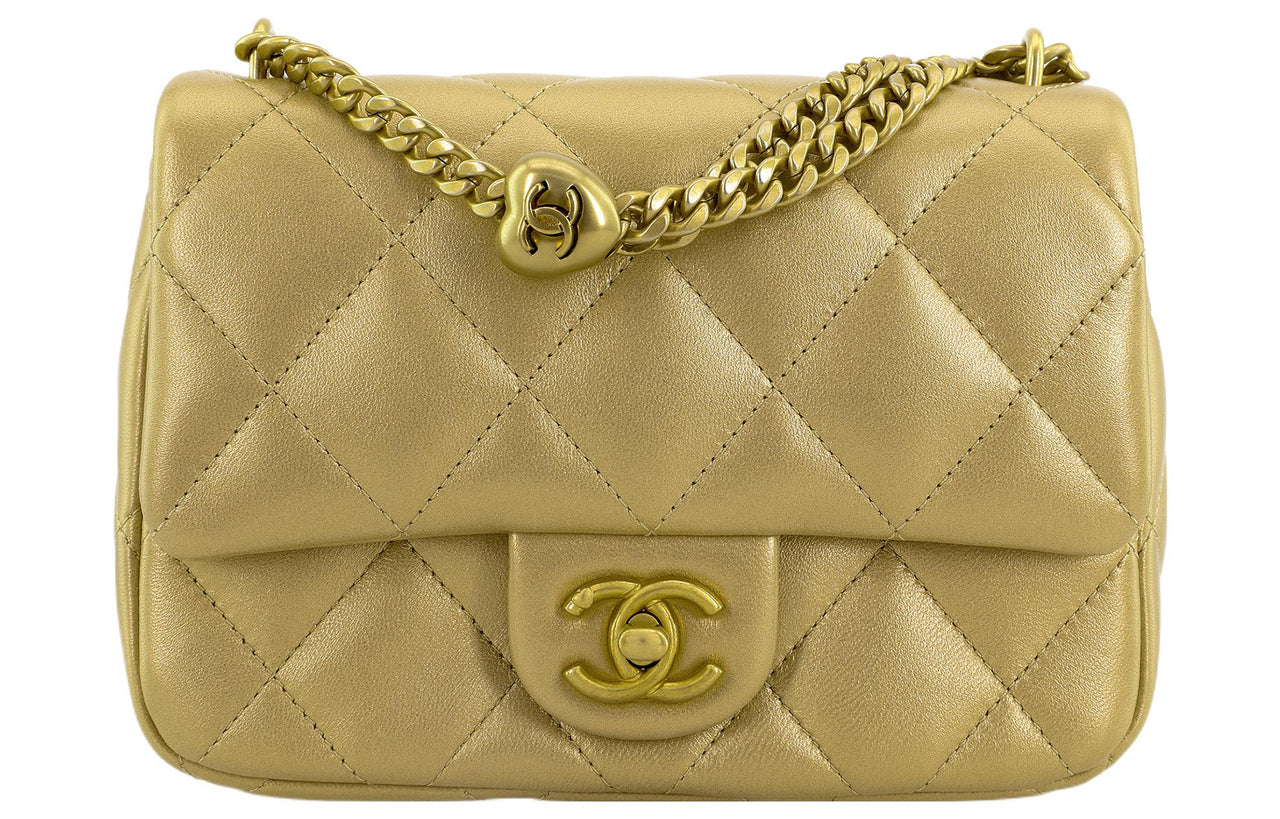 CHANEL Grain Embossed Cow Leather Flap Bag Shoulder Bag Crossbody Bag Medium Size Women's Gold