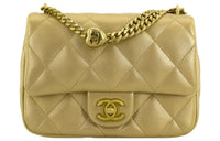 CHANEL Grain Embossed Cow Leather Flap Bag Shoulder Bag Crossbody Bag Medium Size Women's Gold