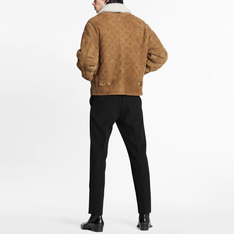 LOUIS VUITTON Leather Jacket Men's Brown